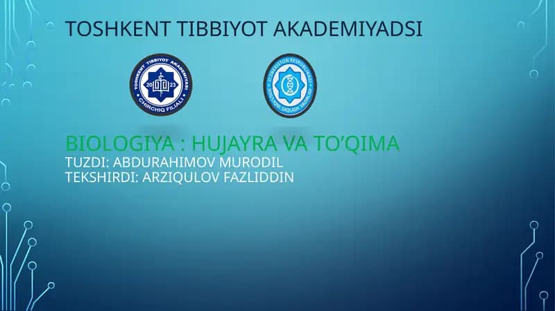 Biologiya: Hujayra va to’qima