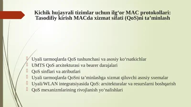 Kichik hujayrali tizimlar uchun ilg‘or MAC protokollari:Tasodifiykirish MAC