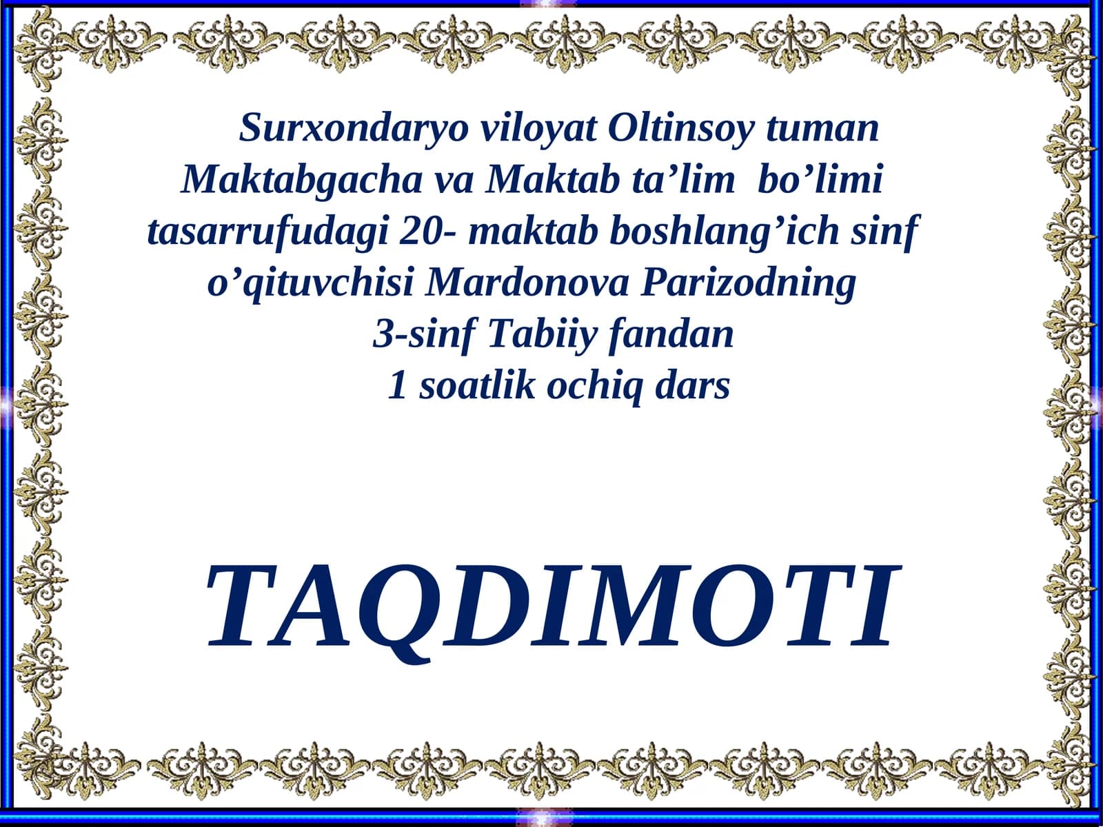 3-sinf Tabiiy fandan 1 soatlik ochiq dars