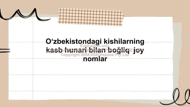 kasb hunar bilan bogʻliq joy nomlari