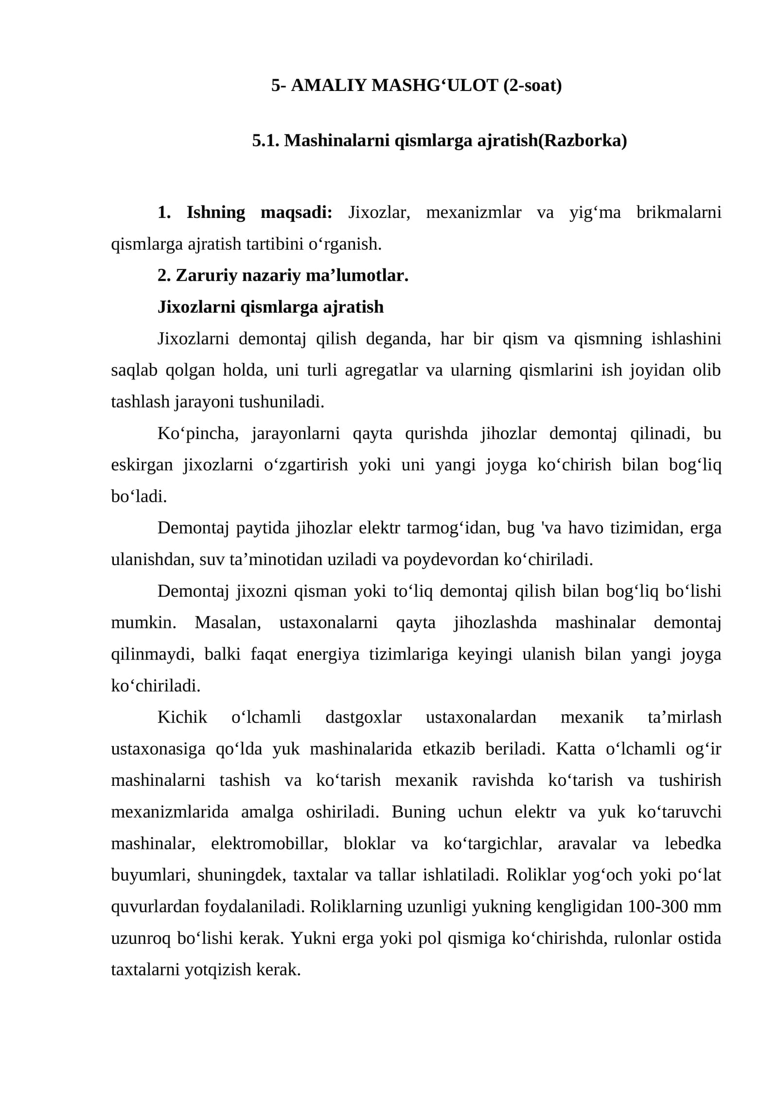 Mashinalarni qismlarga ajratish
