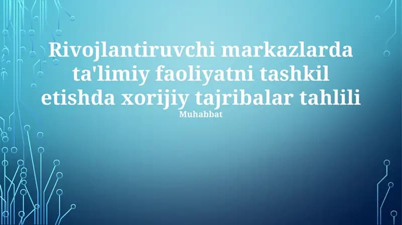 Tashkil etish va samaradorlik bo'yicha xorijiy tajribalar tahlili va muhimliklar