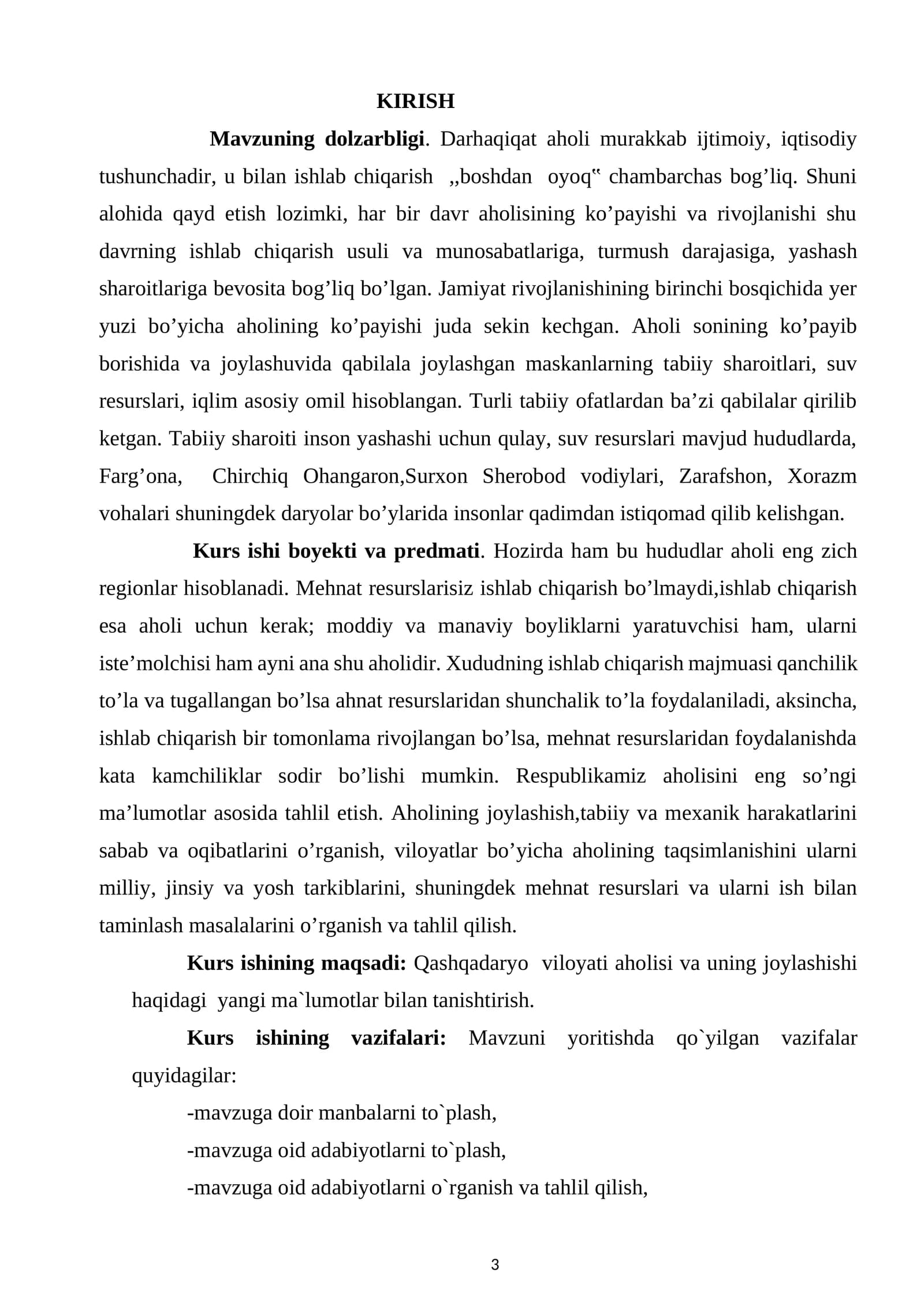 O’ZBEKISTON AHOLISI VA UNING UMUMIY

XUSUSIYATLARI