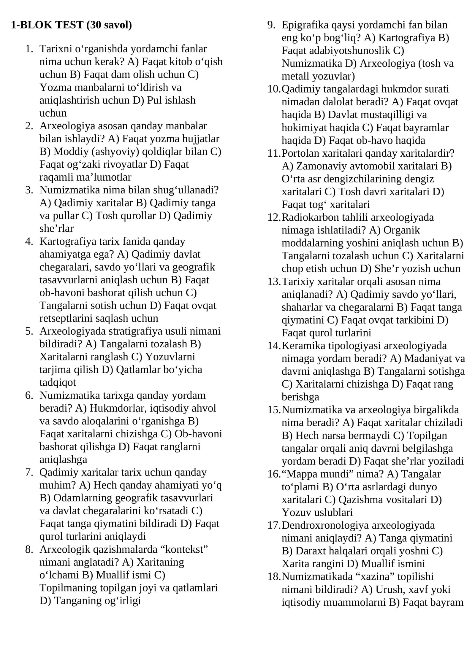 5-sinf Tarix1-BLOK TEST (30 savol)