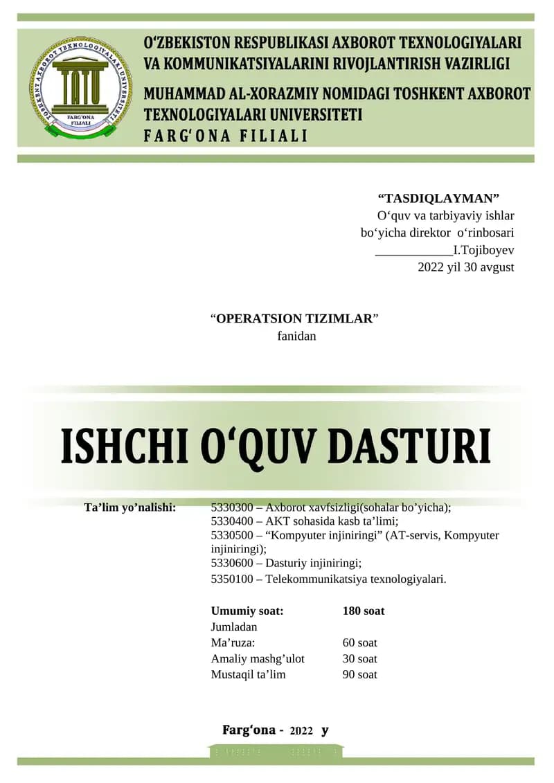 "TASDIQLAYMAN" O‘quv va tarbiyaviy ishlar