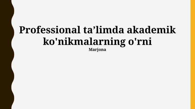 Akademik ko'nikmalarni oshirish, kasbiy muvaffaqiyat va ularning amaldagi qo'llanilishi bo'yicha Marjona mavzusidagi tadqiqotlar va ma'lumotlar tahlil qilish usullarini ko'rsatadi