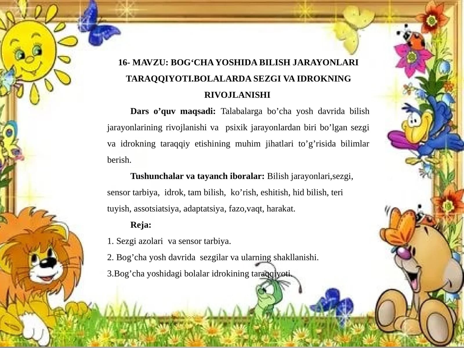 Bog’cha yoshida sezgi va idrokni rivojlanishi