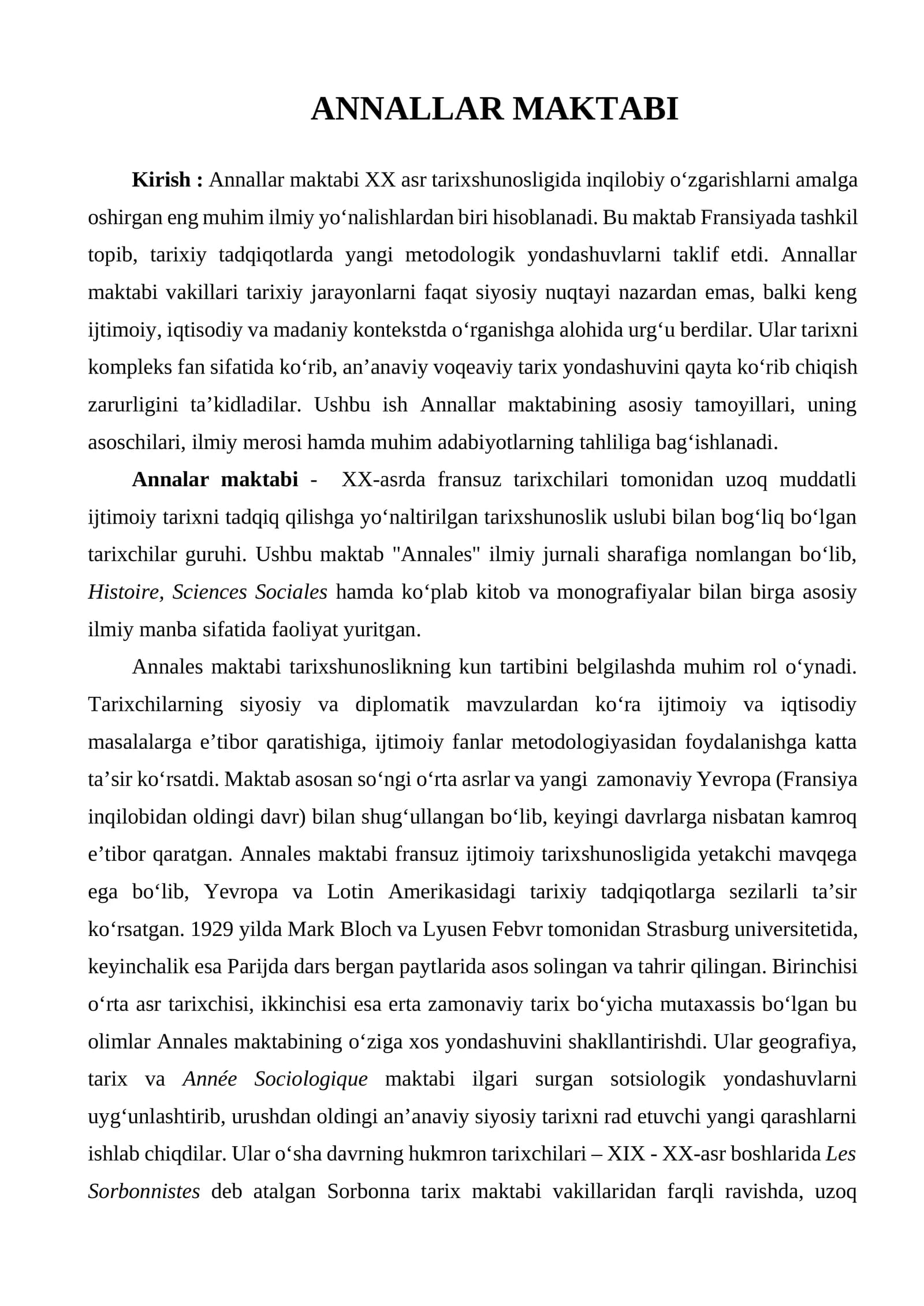 Annallar maktabining faoliyati