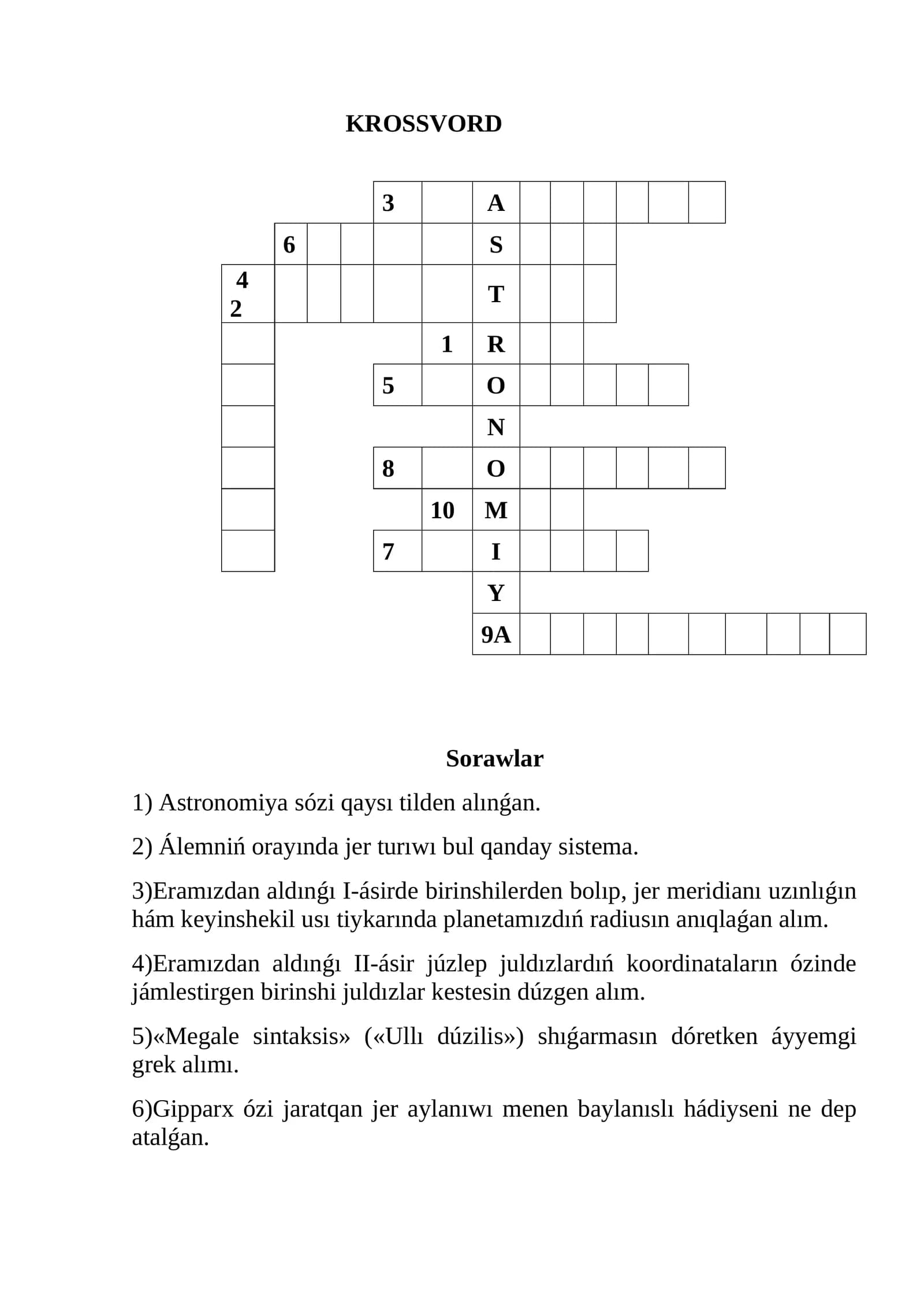 Astranomiya. Krossword