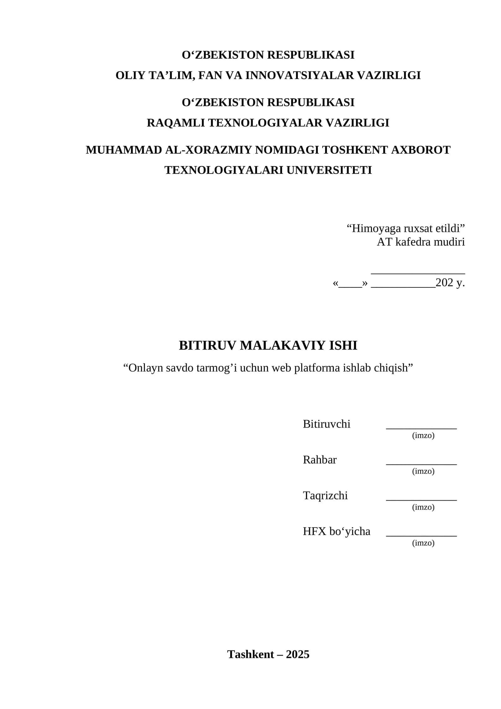 BMI “Onlayn savdo tarmog’i uchun web platforma ishlab chiqish”