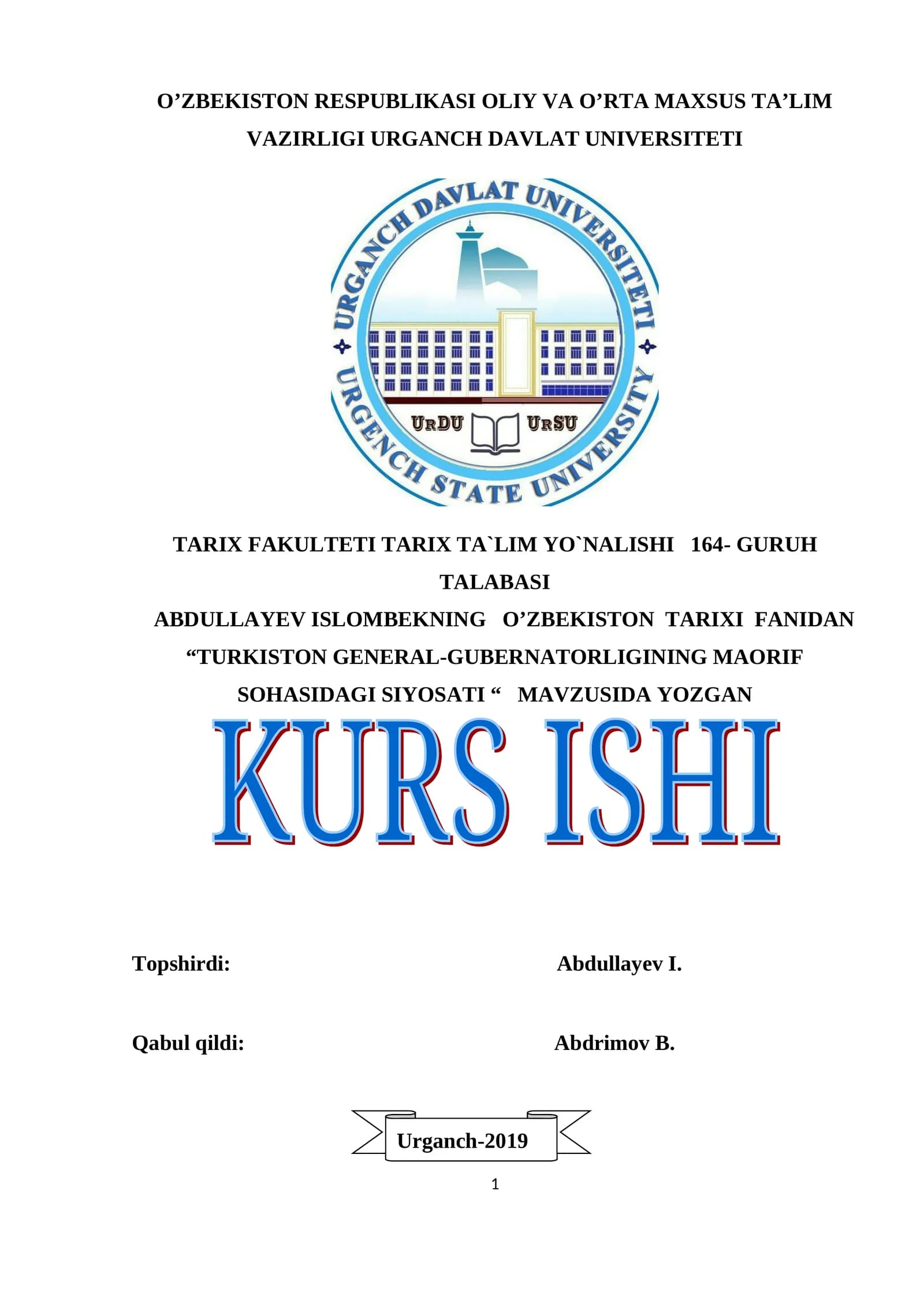 TURKISTON GENERAL-GUBERNATORLIGINING MAORIF SOHASIDAGI SIYOSATI