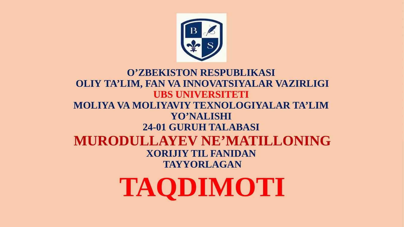 MOLIYA VA MOLIYAVIY TEXNOLOGIYALAR