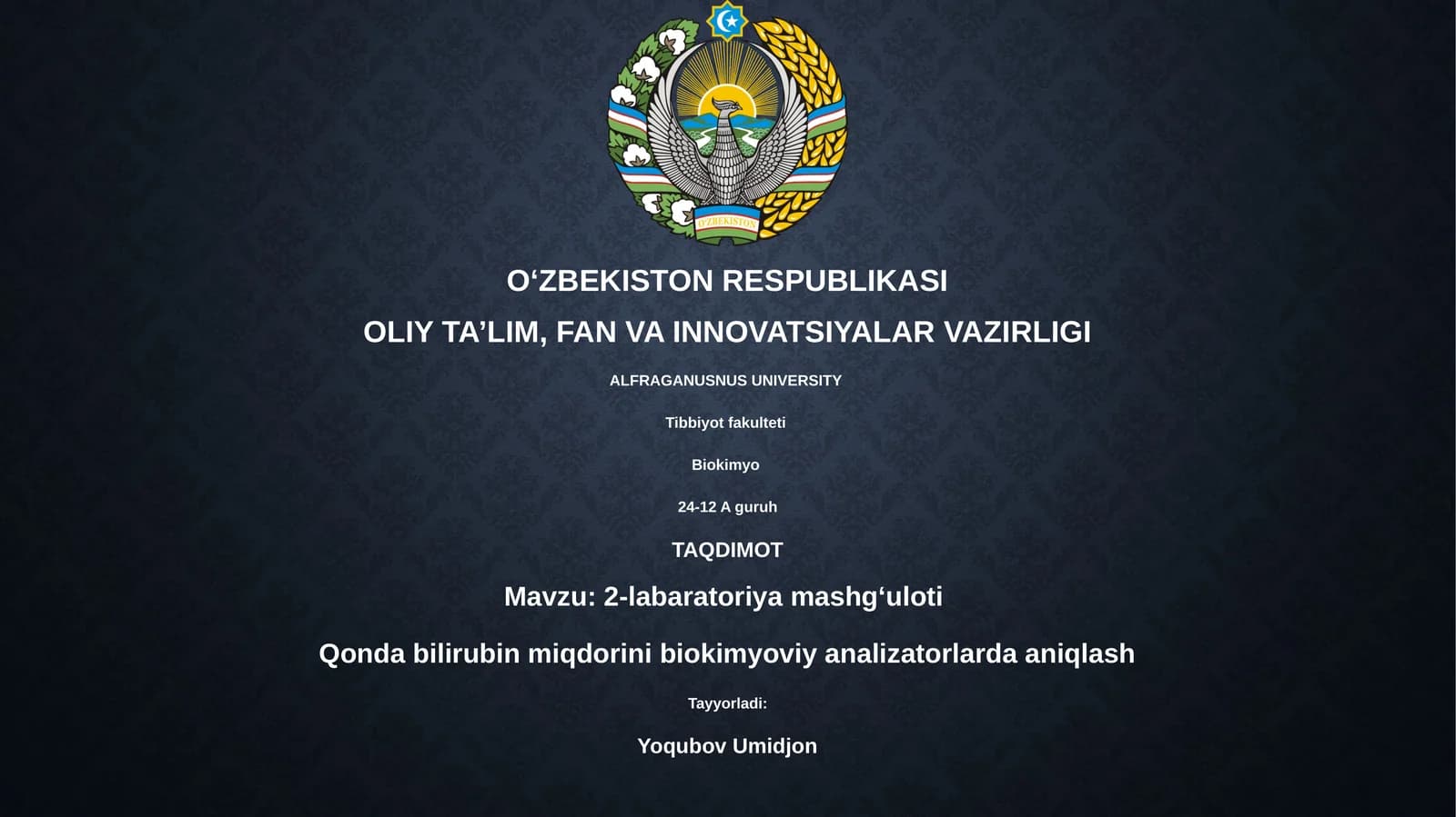 2-labaratoriya mashgʻuloti. Qonda bilirubin miqdorini biokimyoviy analizatorlarda aniqlash