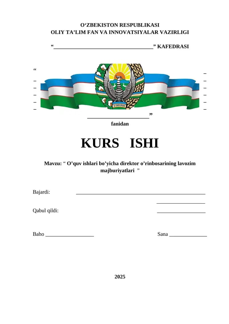 O'quv ishlari bo'yicha direktor o'rinbosarining lavozim majburiyatlari
