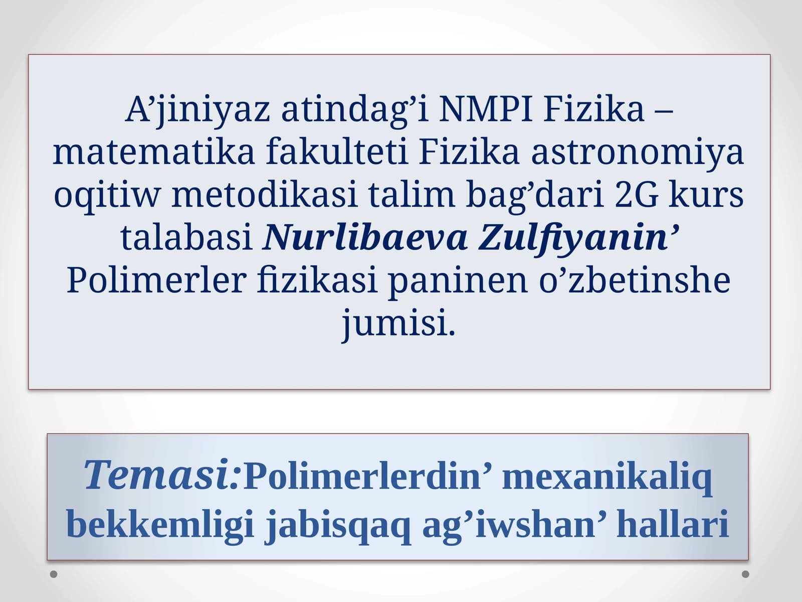 Polimerlerdin mexanikaliq bekkemligi jabisqaqa g’iwshan’ hallari