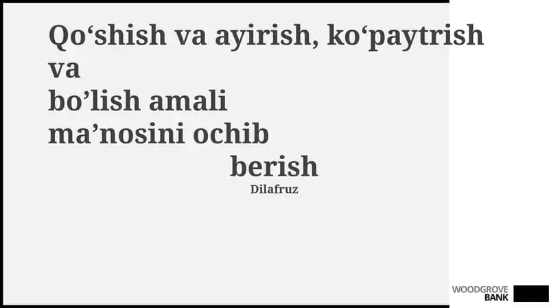 Amal ustunligini yaxshi bilish, murakkab hisob-kitoblarni to'g'ri hisoblash uchun muhimdir. Bu qoida Toshkentdagi har qanday maktabda o'rgatiladi va butun O'zbekiston bo'ylab qo'llaniladi