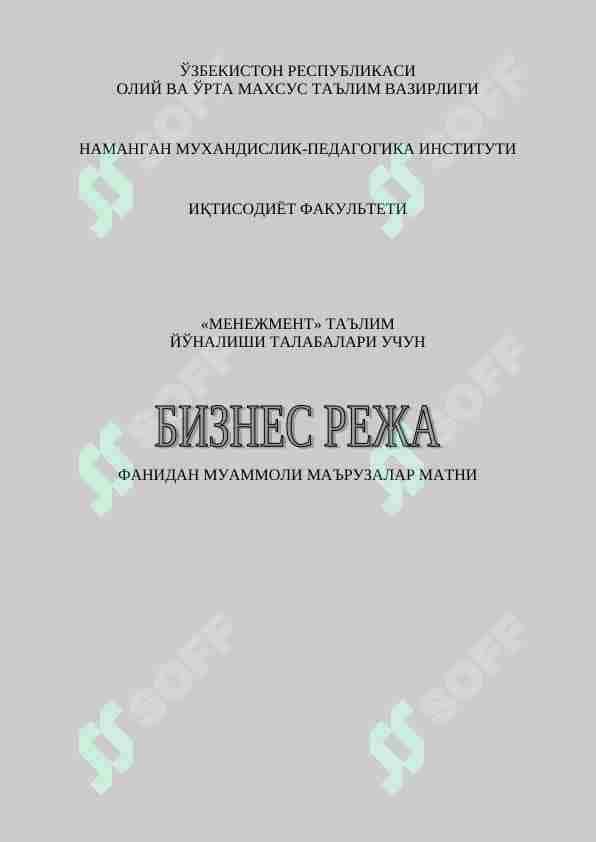 БИЗНЕС РУЖА ФАНИДАН МУАММОЛИ МАЪРУЗАЛАР МАТНИ
