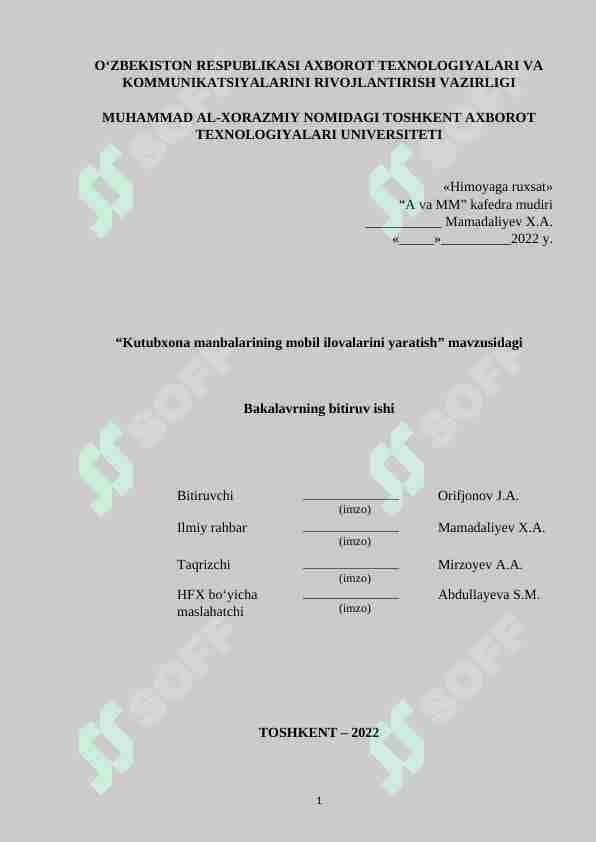 “Kutubxona manbalarining mobil ilovalarini yaratish”