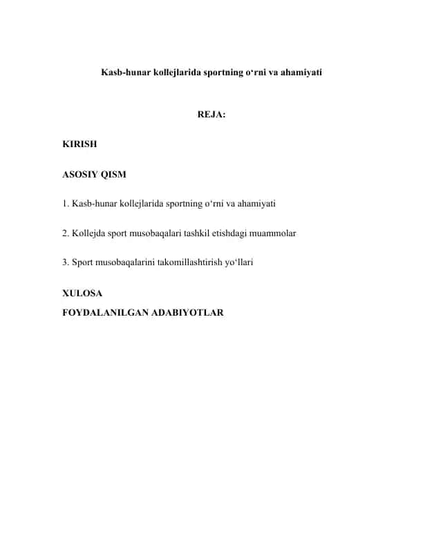 Kasb-hunar kollejlarida sportning o‘rni va ahamiyati