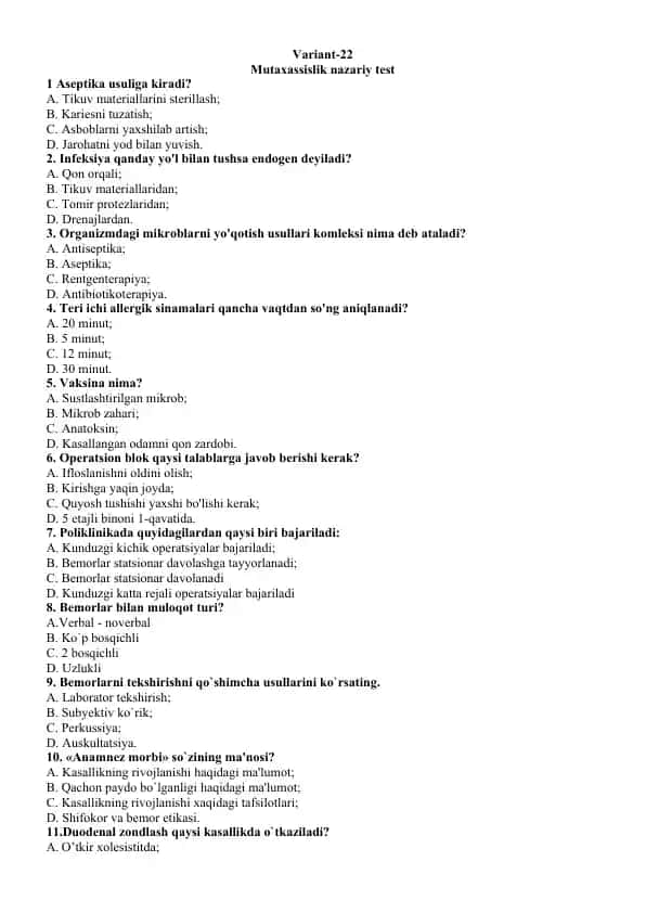 Mutaxassislik nazariy test