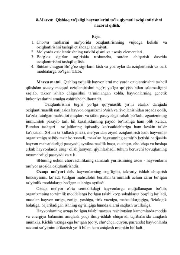 Qishloq xo'jaligi hayvonlarini oziqlantirish