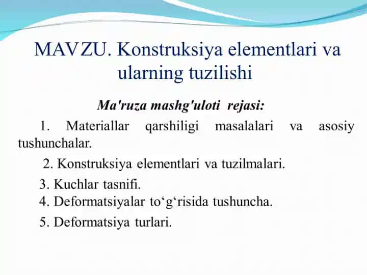 Konstruksiya elementlari va ularning tuzilishi