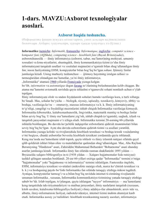Axborot texnologiyalar asoslari