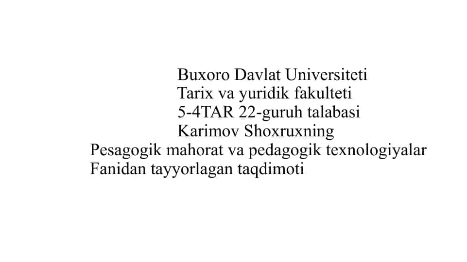 Pedagogik mahorat va pedagogik texnologiyalar fanidan ta'lim oluvchilari uchun taqdimot