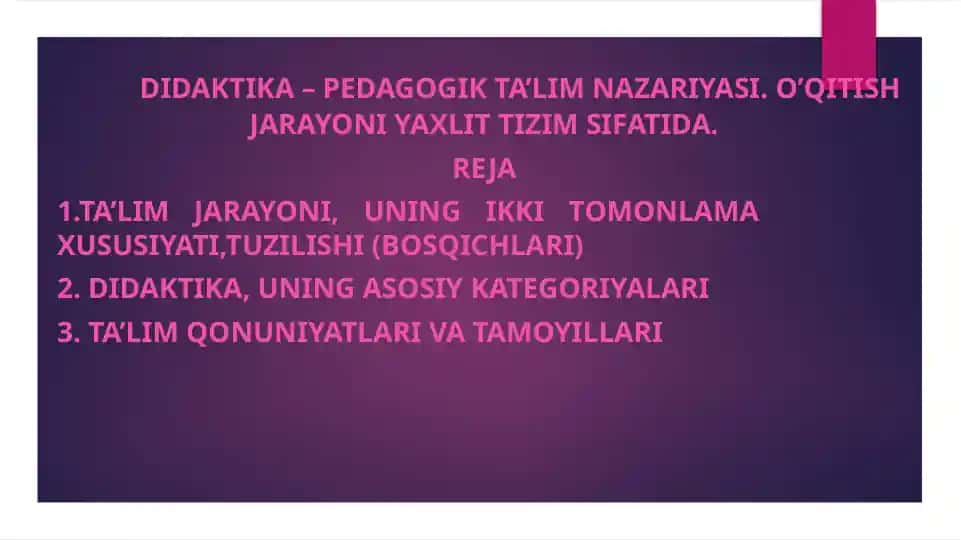Didaktika – pedagogik ta’lim nazariyasi