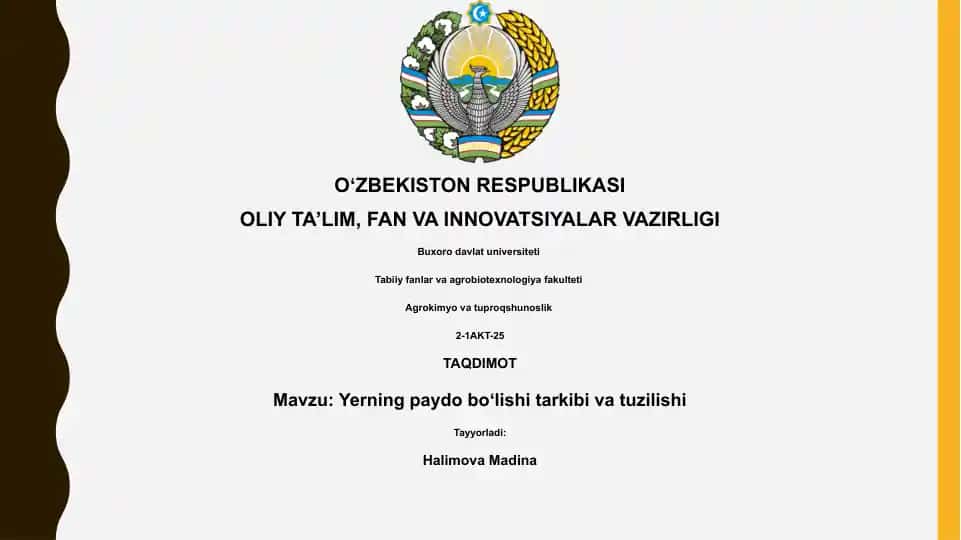 Yerning paydo bo'lishi tarkibi va tuzilishi