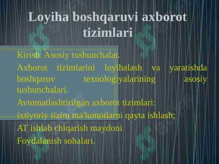 Loyiha boshqaruvi axborot tizimlari