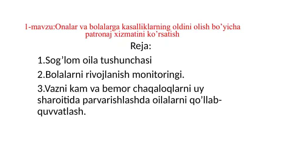 Onalar va bolalarga kasalliklarning oldini olish bo'yicha patronaj xizmati
