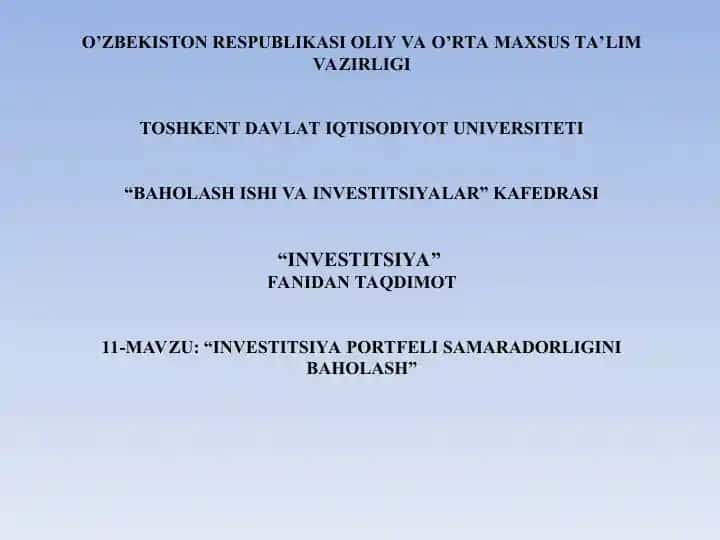 INVESTITSIYA PORTFELI SAMARADORLIGINI BAHOLASH