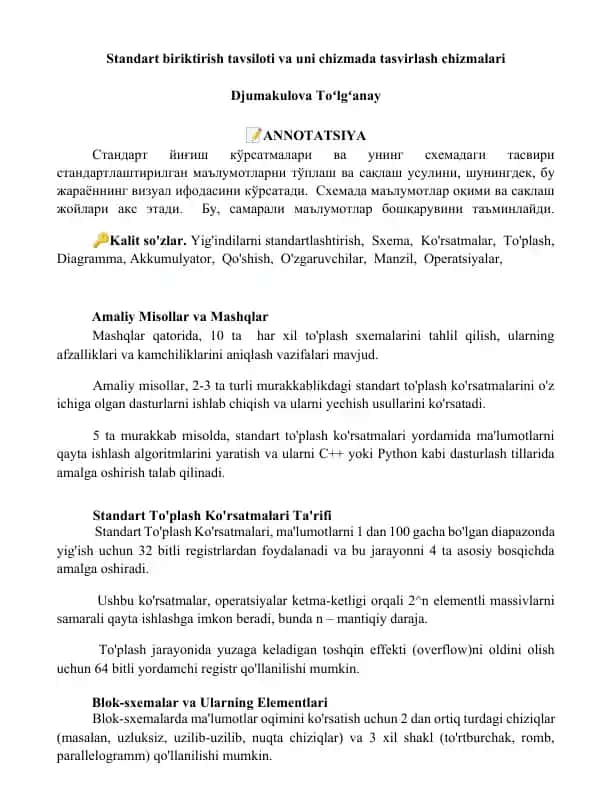 Standart biriktirish tavsiloti va uni chizmada tasvirlash chizmalari
