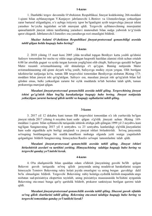 Jinoyat Kodexining Ta'limoti - Kazuslar