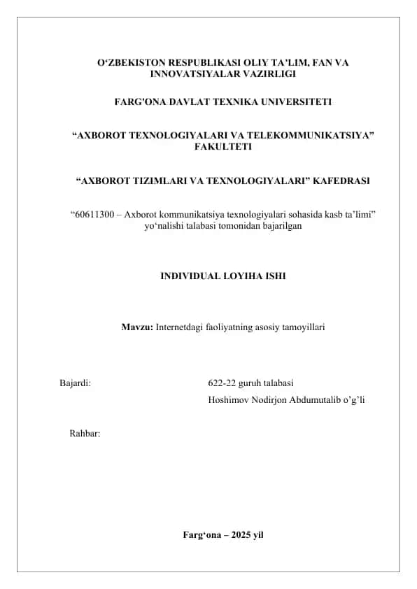 Internetdagi faoliyatning asosiy tamoyillari