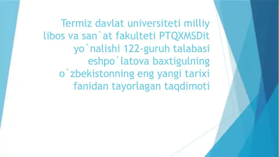O`zbekistonning eng yangi tarixi fanidan taqdimot