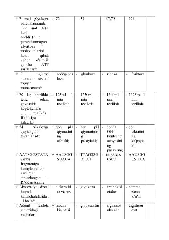 Fiziologiya test savollari