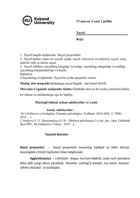 Xayol haqida tushuncha va jarayonlari taqdimoti