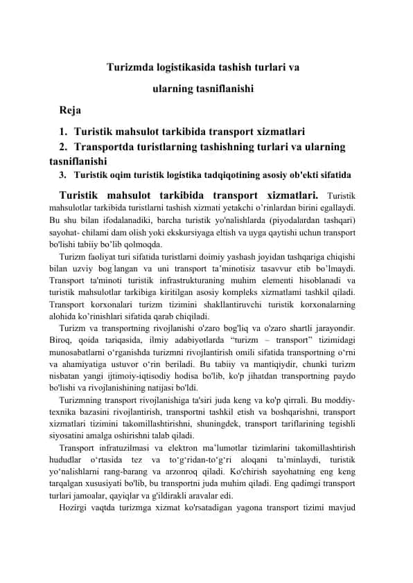 Turistik transport xizmatlari