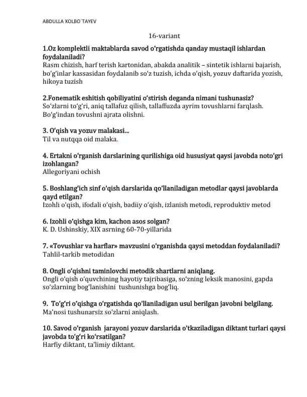 Savod o‘rganishning 16 ta varianti