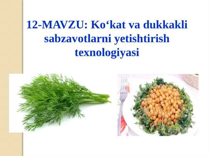Ko‘kat va dukkakli sabzavotlarni yetishtirish texnologiyasi