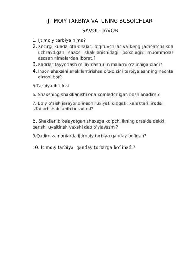 IJTIMOIY TARBIYA VA UNING BOSQICHLARI