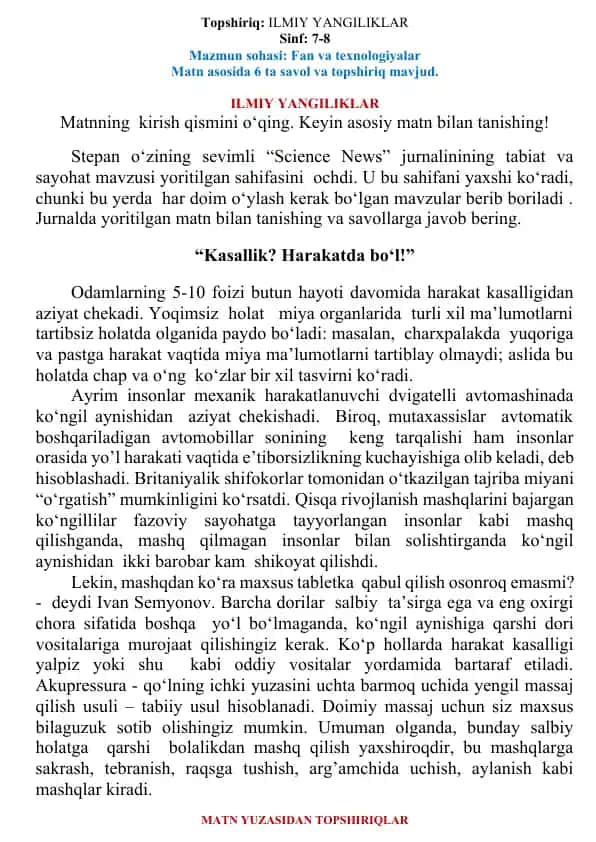 ILMIY YANGILIKLAR