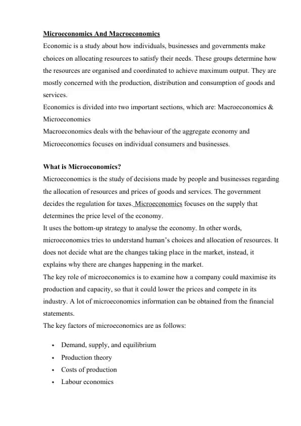 Microeconomics And Macroeconomics