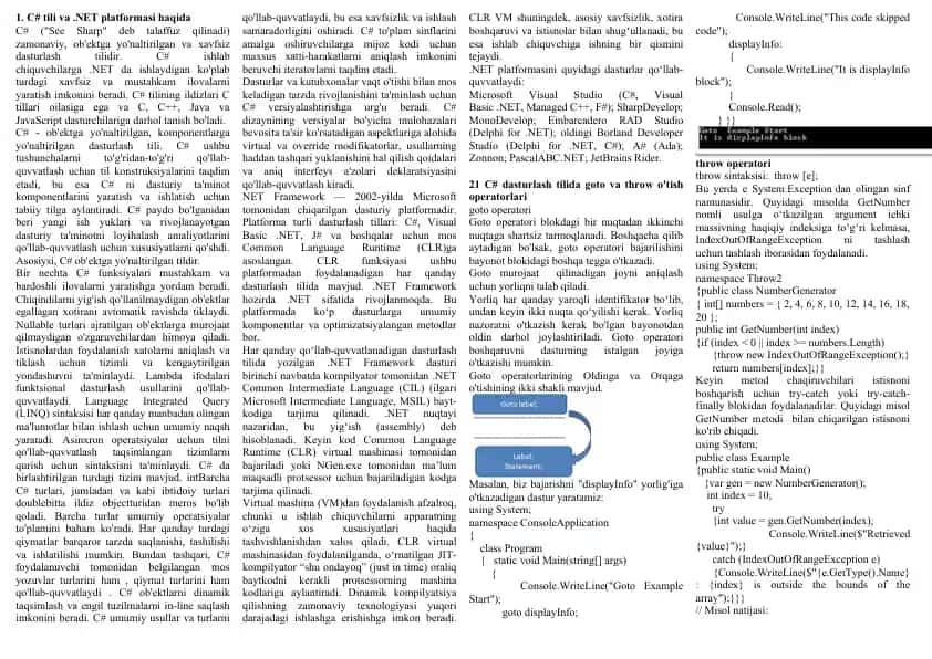 C# tili va .NET platformasi haqida