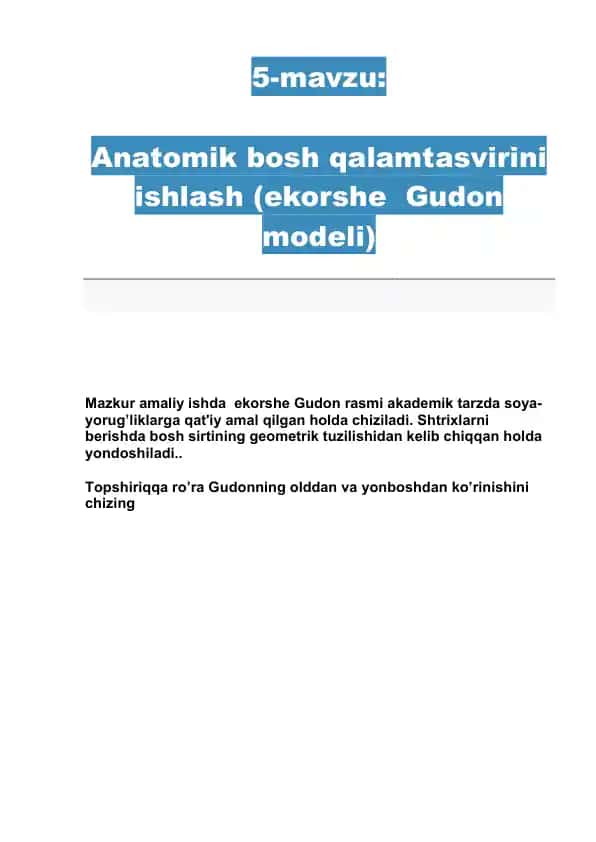 Anatomik bosh qalamtasvirini ishlash (ekorshe Gudon modeli)