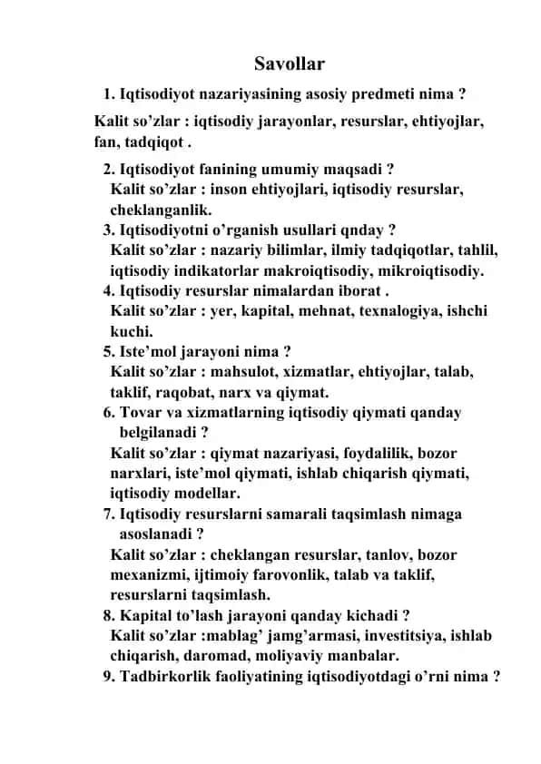 Iqtisodiyot fanini o'rganish