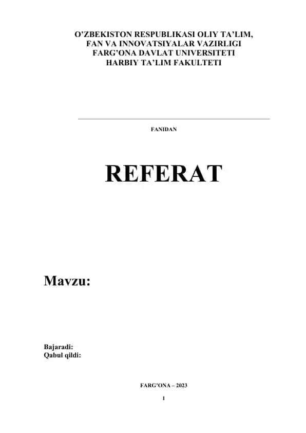 Referat "Foydalanilgan adabiyotlar ro'yhati Farg'ona - 2023"