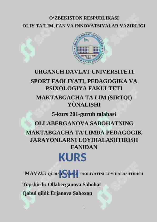 QURISH-YASASH FAOLIYATINI LOYIHALASHTIRISH